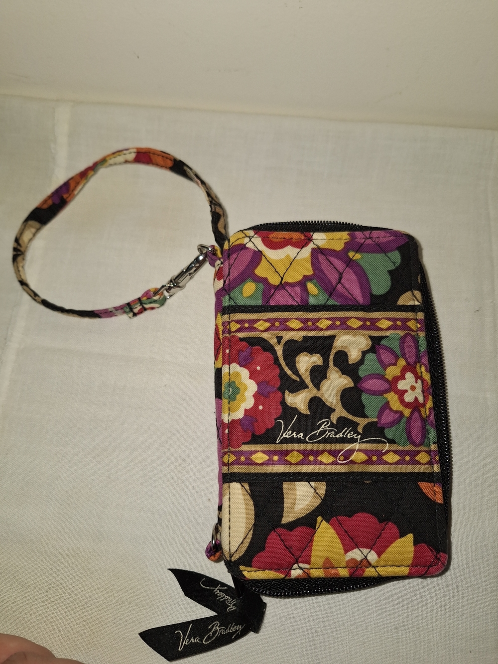Vera Bradley Black Multi Floral Quilted Wristlet